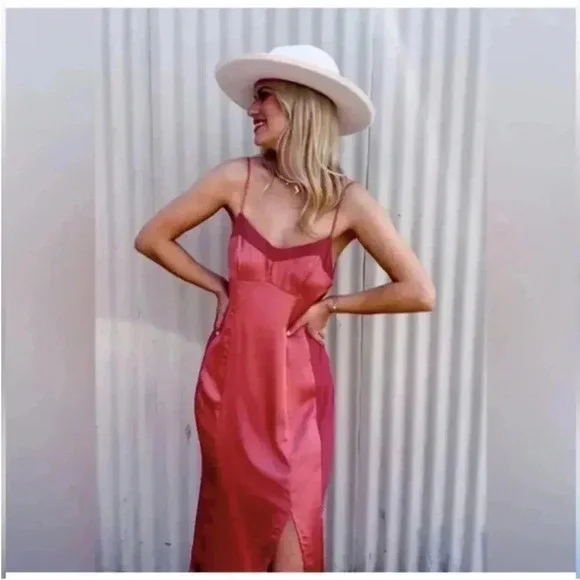 Free People City Cool Midi Slip Dress Venetian Red Size L NWT $98 GORGEOUS - Picture 12 of 16